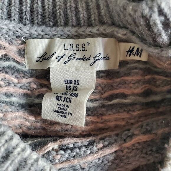 H&M L.O.G.G Fair Isle Knit Sweater XS Cream Gray Pink Wool Blend Pullover - Picture 4 of 6